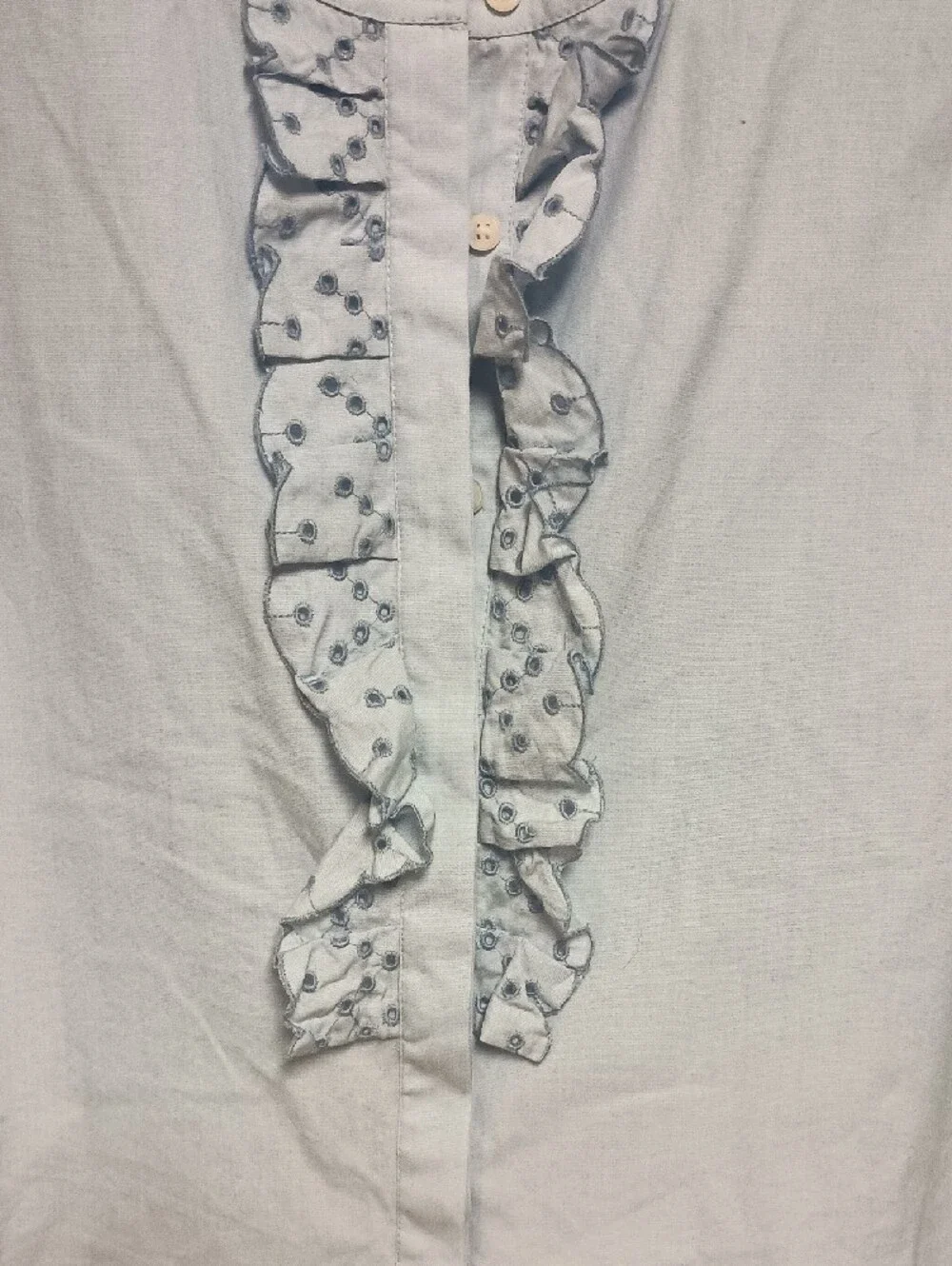 Ann Taylor Pale Blue Button Down Ruffle-Front Sleeveless Blouse. Women's Size XL